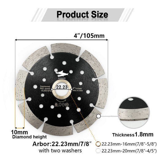 Diashark 4/4.5/5“ Diamond Segmented Saw Blade with Multi Holes Cutting Granite Marble
