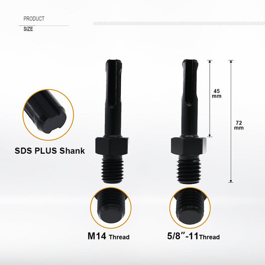 Diashark Core Drill Bit Adapter 5/8"-11 or M14 Thread Male to SDS Plus Shank