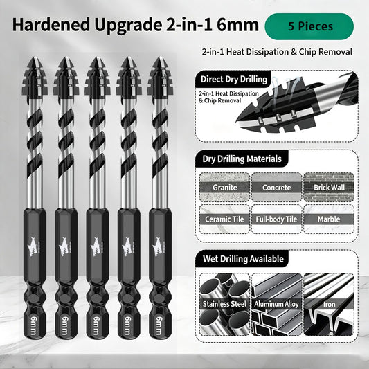 DIASHARK 6/8/10/12mm 5pcs Dry Carbide Drill Bit Quick-fit Hex Shank for Porcelain Tile Ceramic Granite Marble Stone Masonry