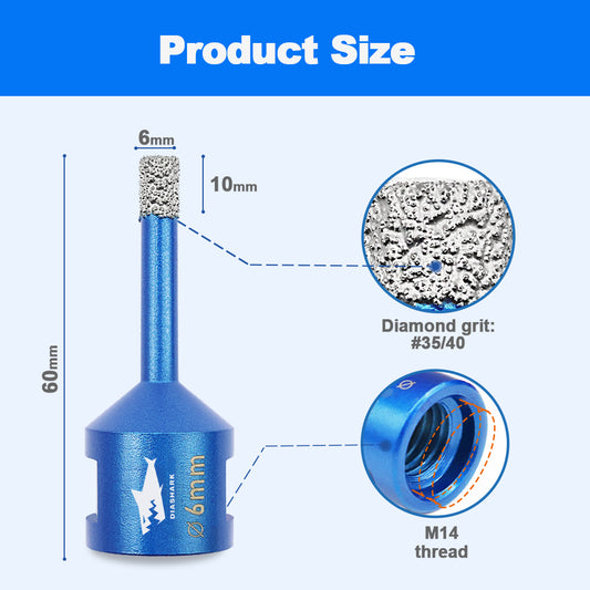 DIASHARK 5pcs 6/8/10/12mm M14 Diamond Core Drill Bits for Porcelain Tile Granite
