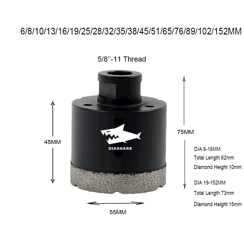 Diashark 6-152MM Diamantbohrkronen Porzellan Keramik Fliesen Marmor Ziegel 1/4 Zoll bis 6 Zoll 5/8-11