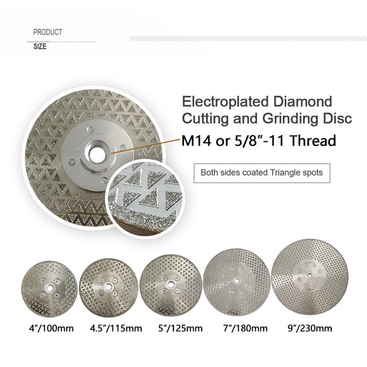 Diashark 4''-9'' Electroplated Cutting and Grinding Disc Single/Double side Coated M14 or 5/8-11 Flange