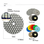 Diashark 4inch Dry Diamond Polishing Pad for Granite 8pcs/set Mixed Grits Plus a Base Backer