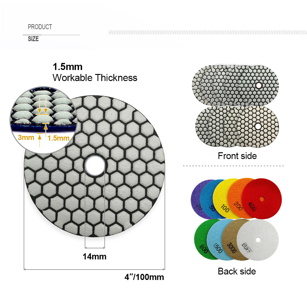 Diashark 7pcs/set #50-buffering #3000 Grit 4 inch Dry Diamond Polishing Pad for Granite Marble