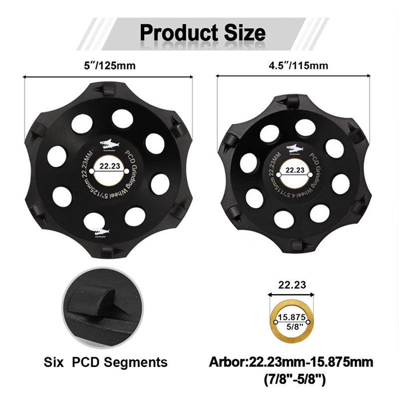 DIASHARK 1pc or 2pcs Dia 4.5"/5" Diamond Hexagonal PCD Grinding Cup Wheel  Polycrystalline Grinding Wheel