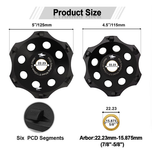 SHDIATOOL Diamant Hexagonale PKD Schleiftasse Rad 1 Stk. oder 2 Stk. Durchmesser 4.5"/5" Polykristalline Schleifscheibe