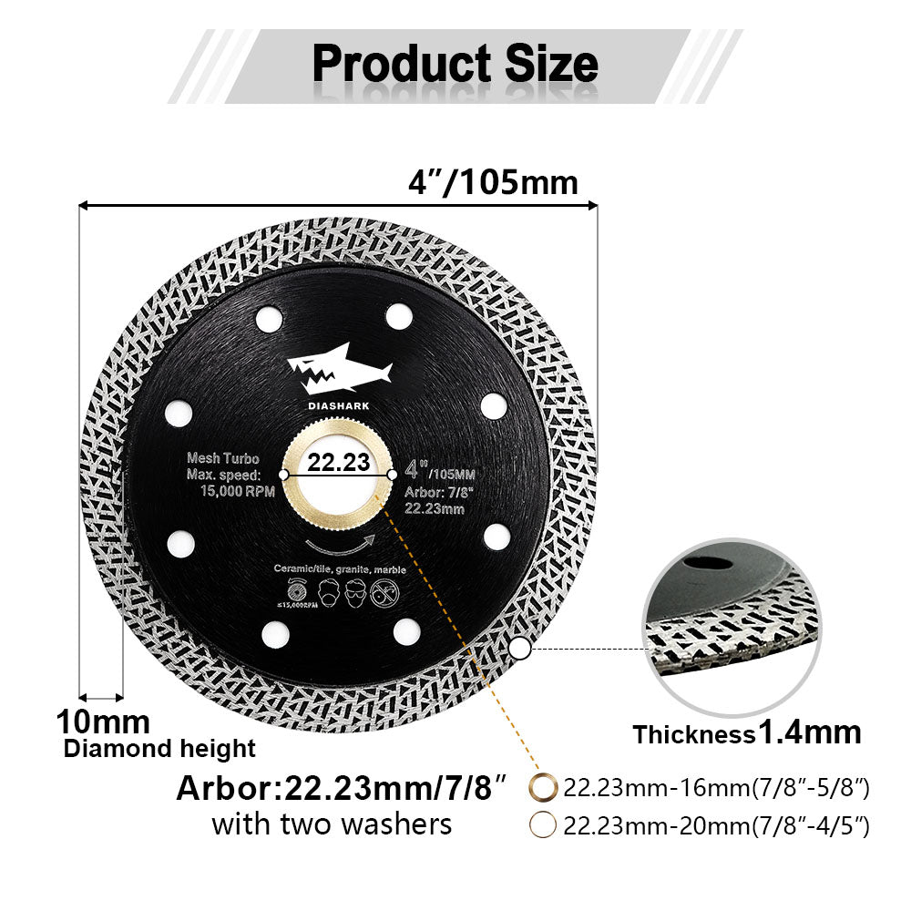 Diashark 4.5"7 " Diamond Saw Blade Cutting Porcelain Tile Ceramic Marble
