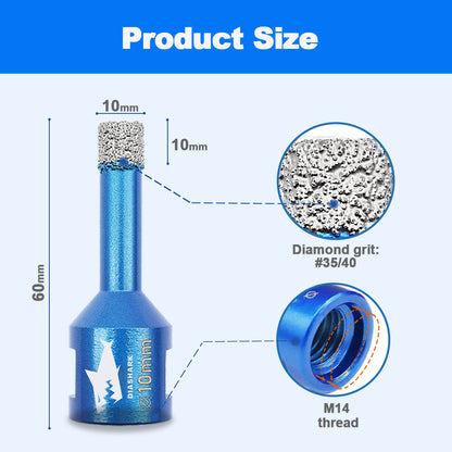 DIASHARK 5pcs 6/8/10/12mm M14 Diamond Core Drill Bits for Porcelain Tile Granite