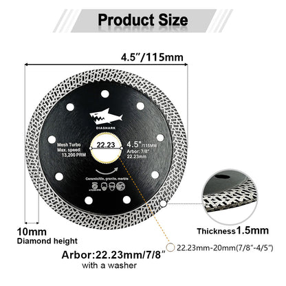 Diashark 4.5"7 " Diamond Saw Blade Cutting Porcelain Tile Ceramic Marble