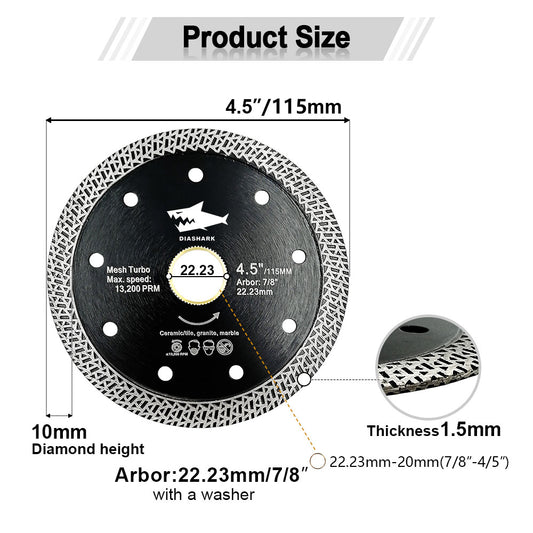 Diashark 4.5"7 " Diamond Saw Blade Cutting Porcelain Tile Ceramic Marble