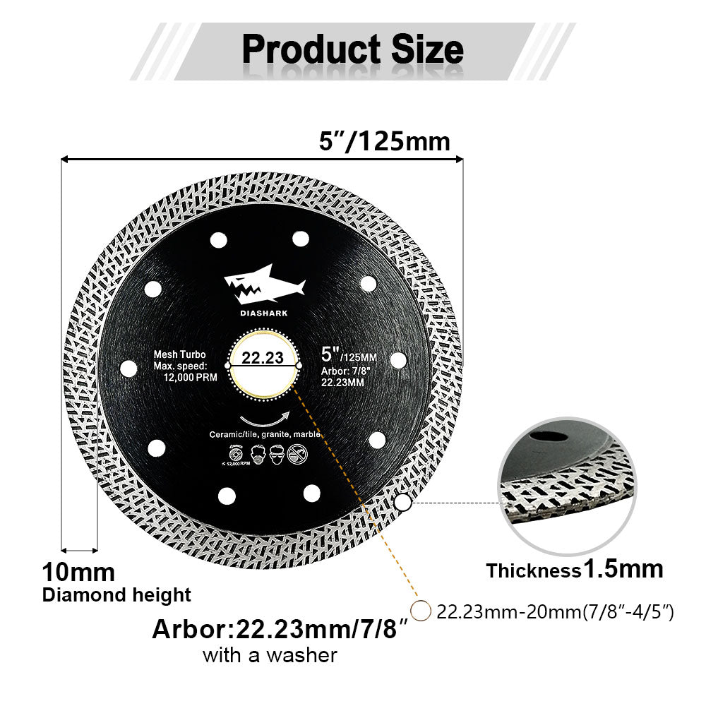 Diashark 4.5"7 " Diamond Saw Blade Cutting Porcelain Tile Ceramic Marble