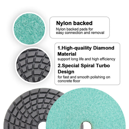 Diashrk 9pcs/12pcs 4" Concrete Resin Wet Diamond Polishing Pads Polishing  Concrete