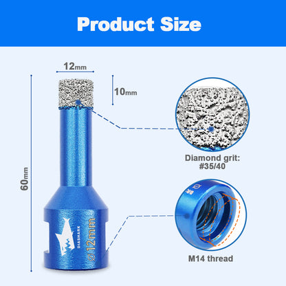 DIASHARK 5pcs 6/8/10/12mm M14 Diamond Core Drill Bits for Porcelain Tile Granite