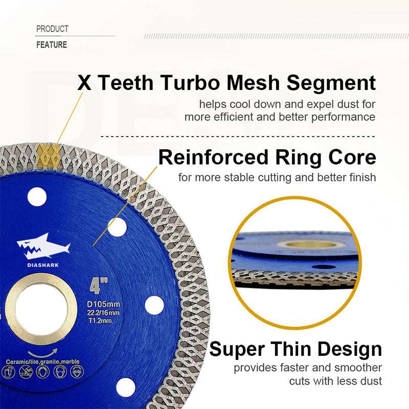 DIASHARK 4"-14" X Mesh Turbo Diamond Blade Cutting for Tile Ceramic Porcelain Marble