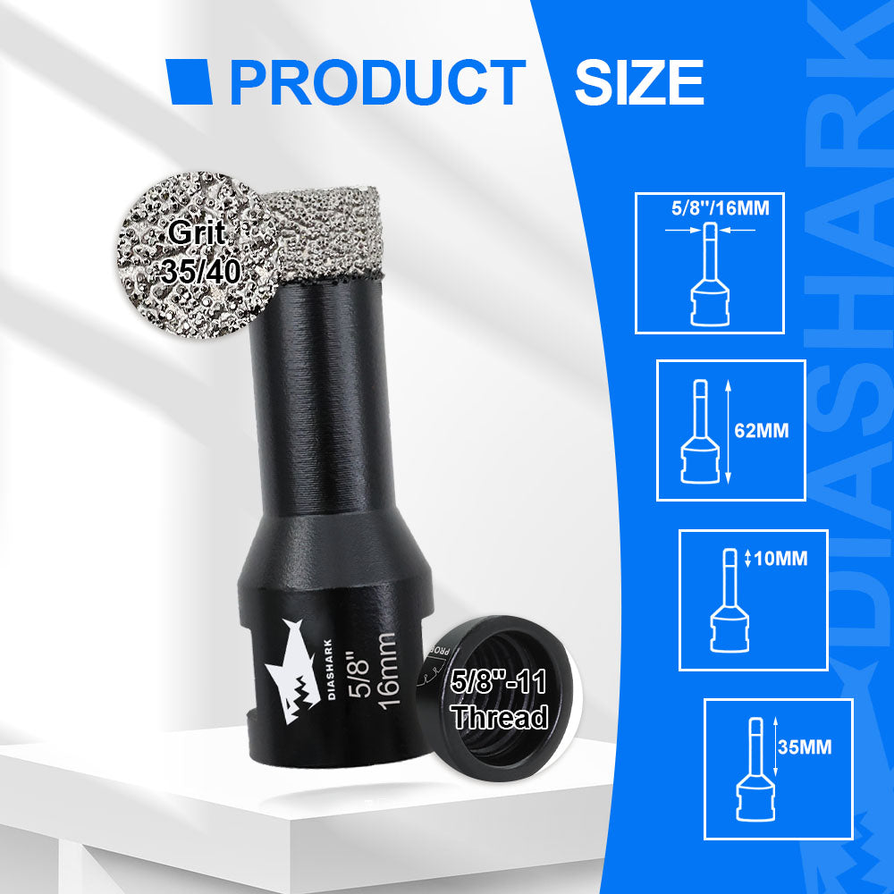 DIASHARK 2pcs 6/8/10/13/16mm 5/8''-11 Diamond Core Drill Bits for Porcelain Tile Ceramic Granite