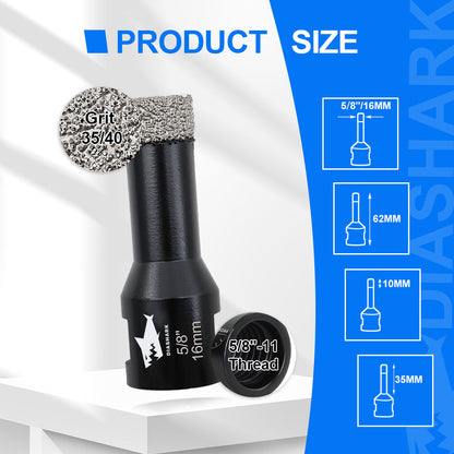 DIASHARK 2pcs 6/8/10/13/16mm 5/8''-11 Diamond Core Drill Bits for Porcelain Tile Ceramic Granite