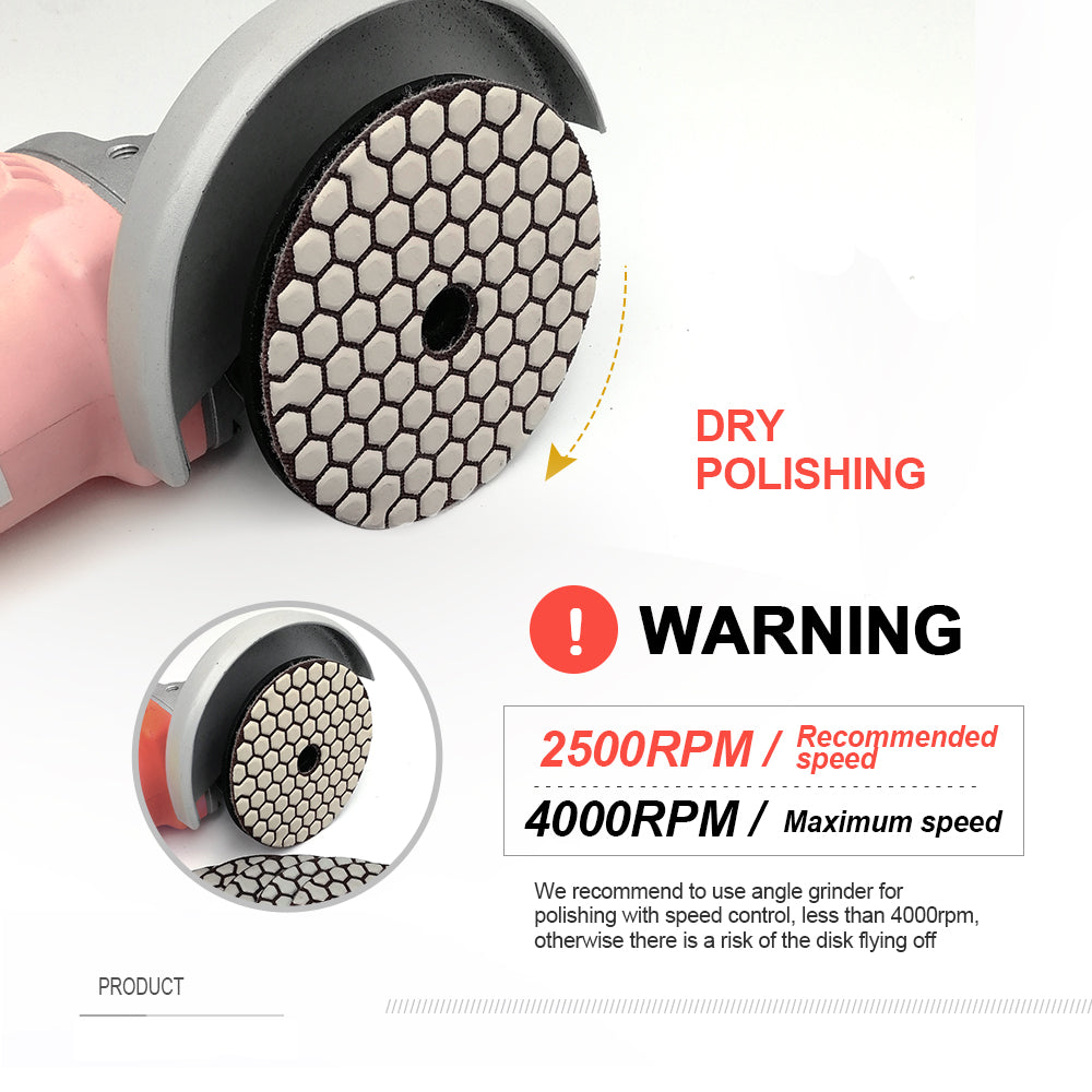 Diashark 4inch Dry Diamond Polishing Pad for Granite 8pcs/set Mixed Grits Plus a Base Backer