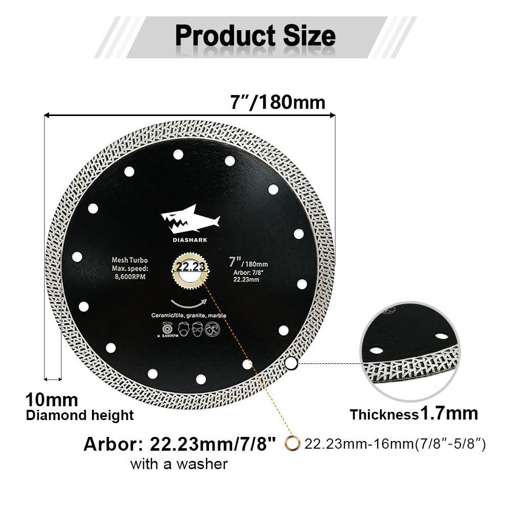 Diashark 4.5"7 " Diamond Saw Blade Cutting Porcelain Tile Ceramic Marble