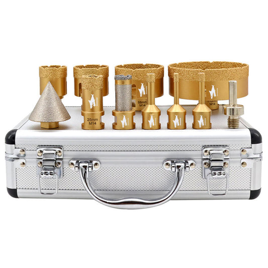 Shdiatool M14 Gewinde 11tlg./Set Vakuumgelötete Diamant-Bohrkronen-Anfasfräser