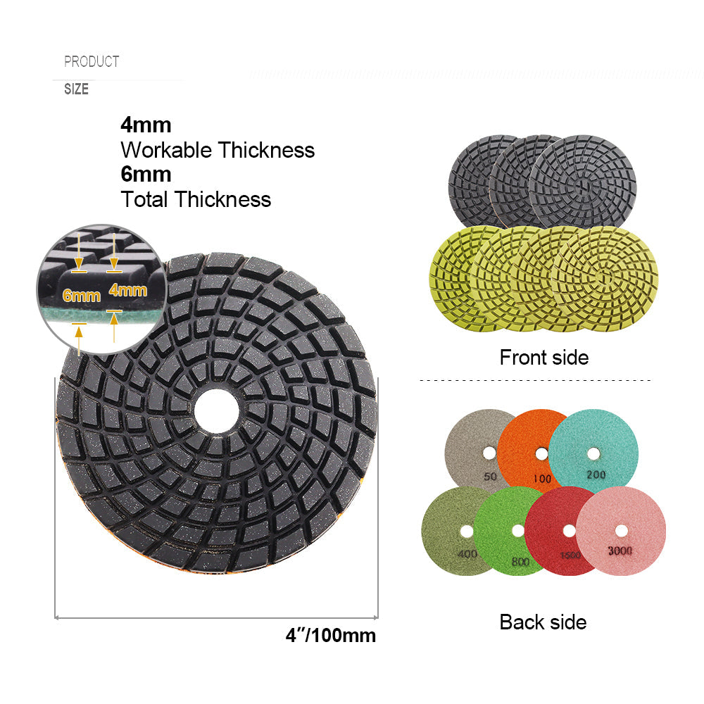 Diashrk 9pcs/12pcs 4" Concrete Resin Wet Diamond Polishing Pads Polishing  Concrete