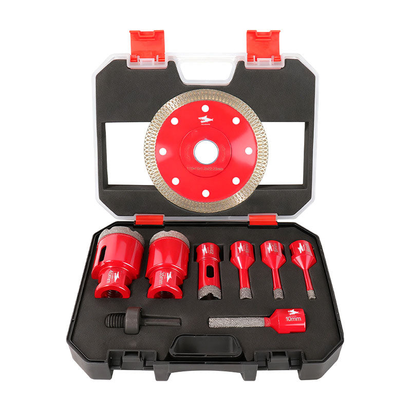 Diashark 9pcs 6-40mm Diamond Drill Core Bits Kit Saw Blade Grinding Rod Set with Box for Tile Porcelain Granite Marble