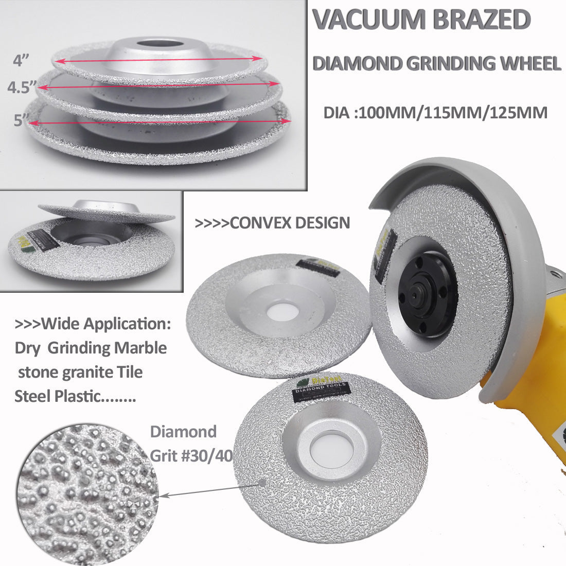 Diashark 4/4.5/5inch Diamond Grinding Cup Wheel for Granite Marble Masonry Convex