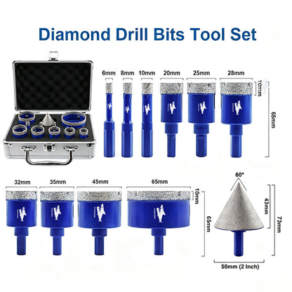 SHDIATOOL Juego de 11 brocas de diamante de 6-65 mm con vástago triangular para granito, mármol, porcelana, baldosas de cerámica, amoladora angular