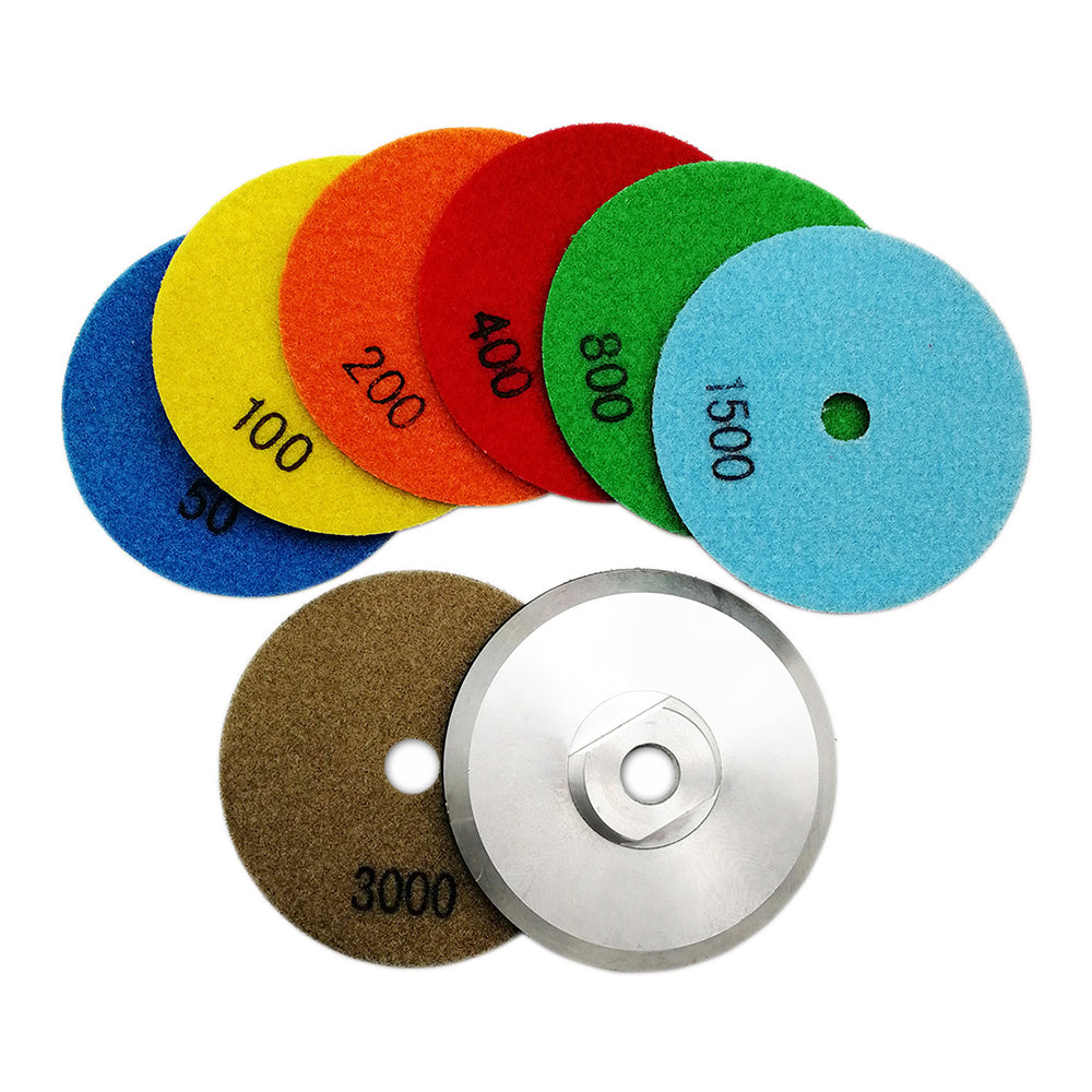Diashark 4inch Dry Diamond Polishing Pad for Granite 8pcs/set Mixed Grits Plus a Base Backer