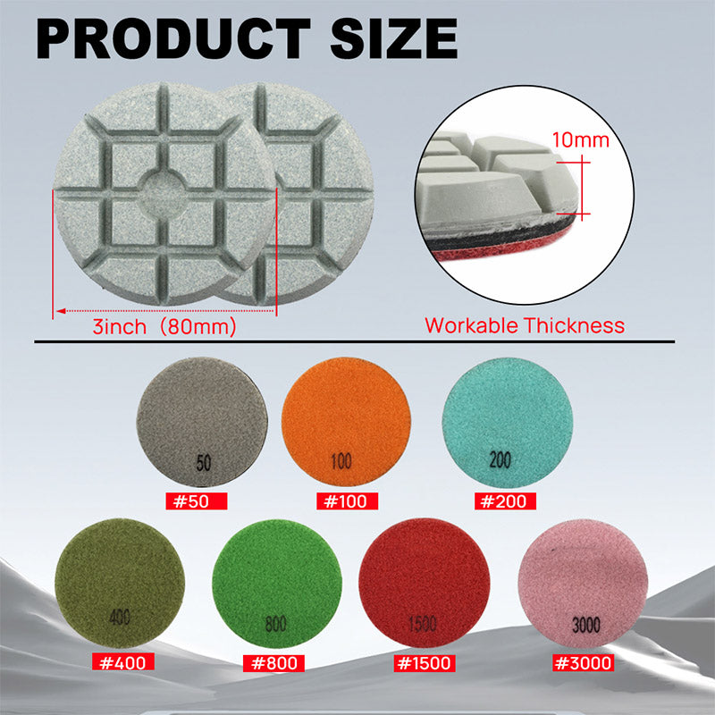 DIASHARK 6pcs/9pcsDiamond Concrete Polishing Pads Sanding Discs for Concrete Floor Dia 3"/80MM
