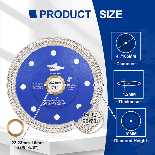 DIASHARK 4"-14" X Mesh Turbo Diamond Blade Cutting for Tile Ceramic Porcelain Marble