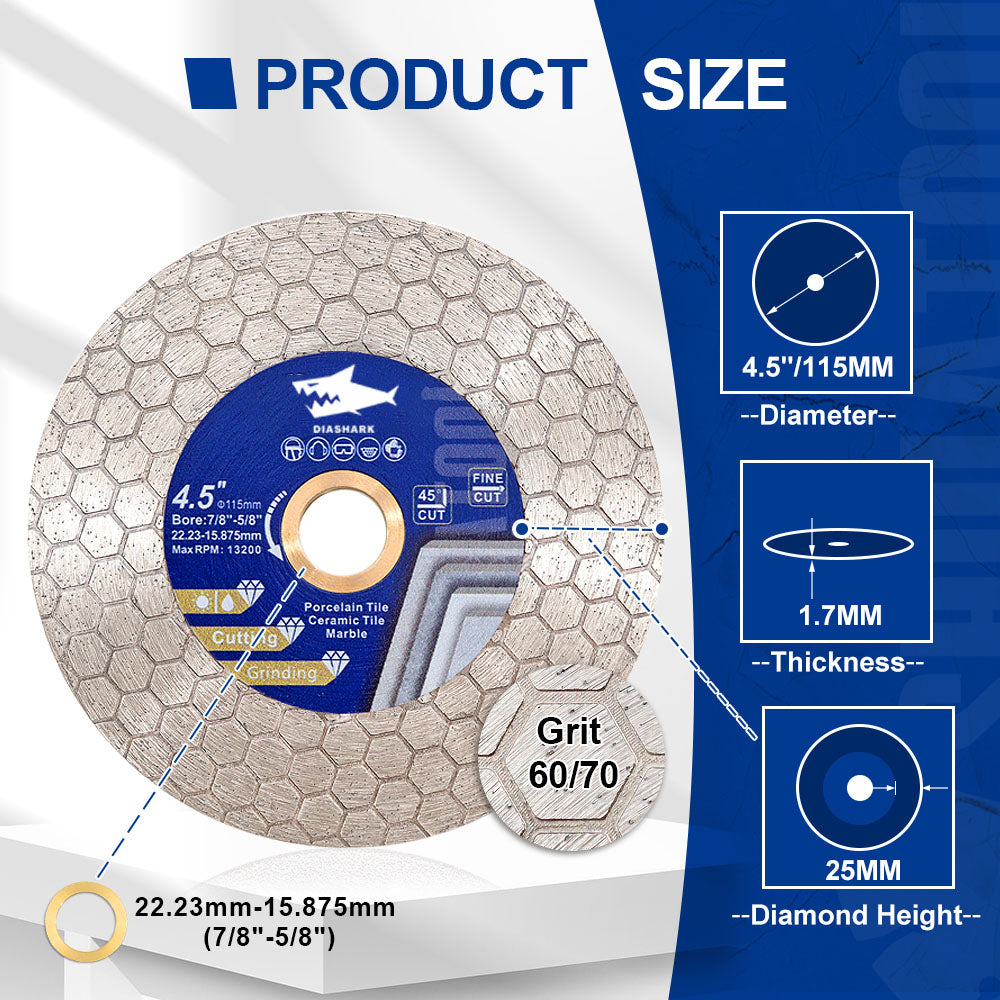 Diashark Saw Blade 5pcs 4/4.5/5 Inchs Cutting Grinding Ceramic Granite Marble
