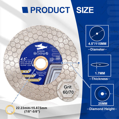 Diashark 5pcs 4/4.5/5 Inchs Hexagonal Double Sided Diamond Wheel Ceramic Granite Marble