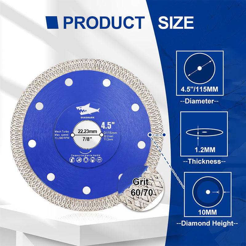 DIASHARK 4"-14" X Mesh Turbo Diamond Blade Cutting for Tile Ceramic Porcelain Marble