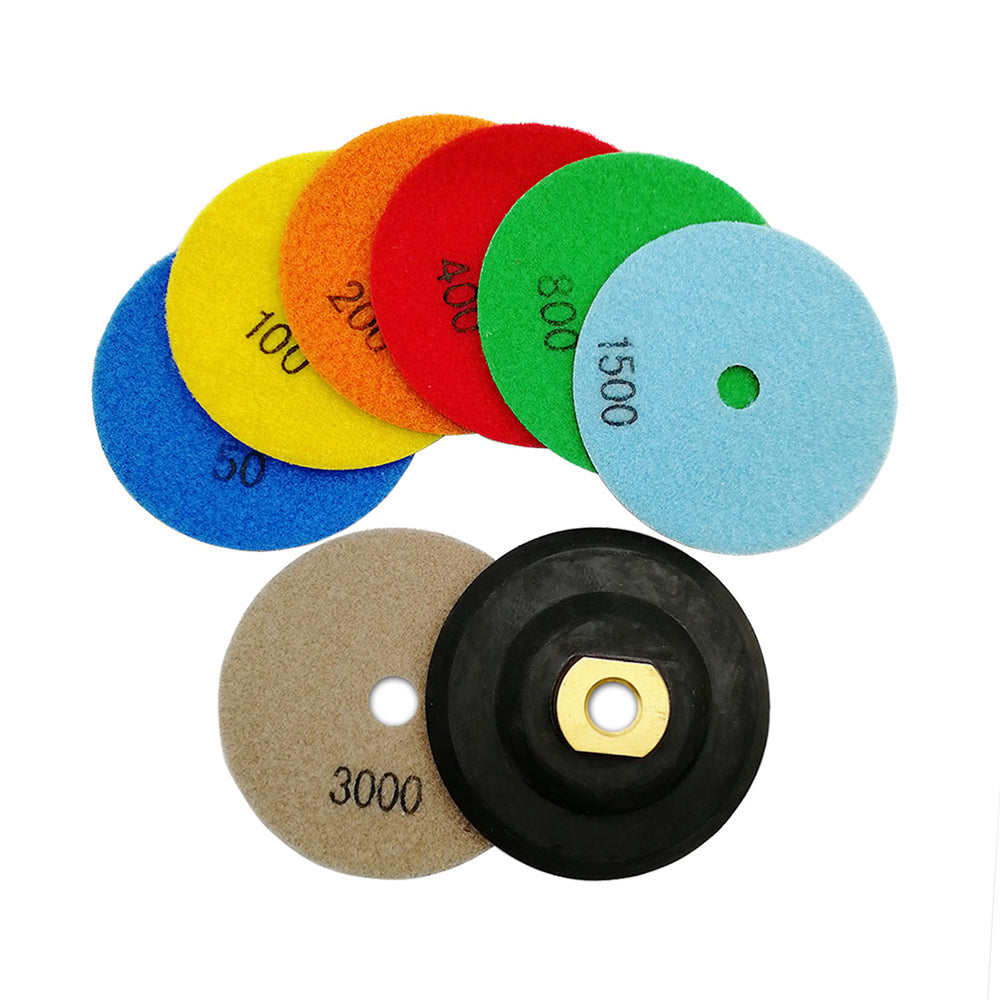 Diashark 4inch Dry Diamond Polishing Pad for Granite 8pcs/set Mixed Grits Plus a Base Backer