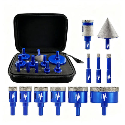 SHDIATOOL Juego de 11 brocas de diamante de 6-65 mm con vástago triangular para granito, mármol, porcelana, baldosas de cerámica, amoladora angular