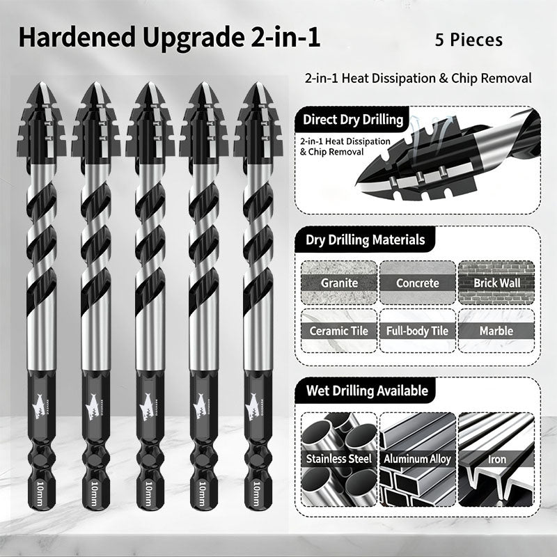 DIASHARK 6/8/10/12mm 5pc Dry Carbide Drill Bit Quick-fit Hex Shank for Porcelain Tile Ceramic Granite Marble Stone Masonry