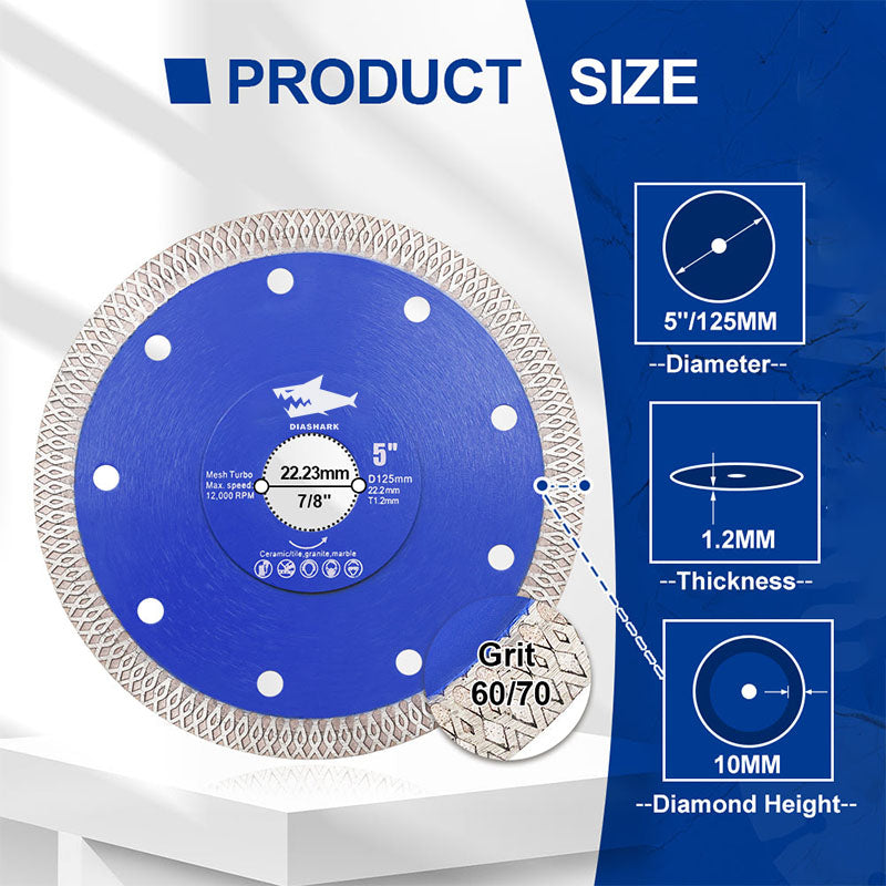 DIASHARK 4"-14" X Mesh Turbo Diamond Blade Cutting for Tile Ceramic Porcelain Marble