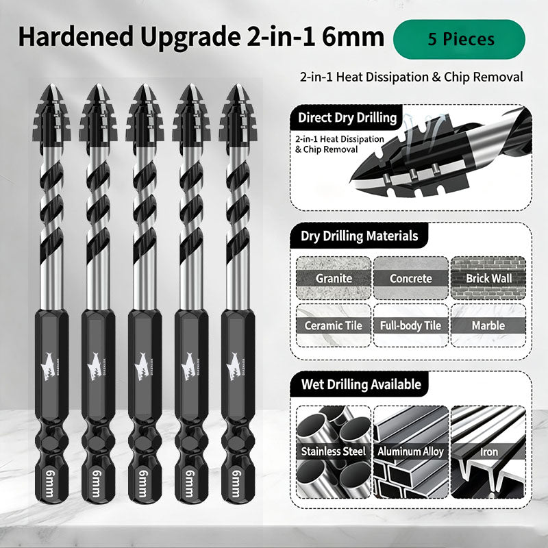 DIASHARK 6/8/10/12mm 5pc Dry Carbide Drill Bit Quick-fit Hex Shank for Porcelain Tile Ceramic Granite Marble Stone Masonry