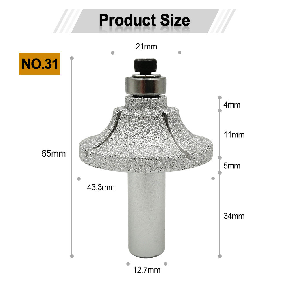 Diashark Diamond Router Bits with 1/2" Shank for Granite Marble 31 sizes 2pcs