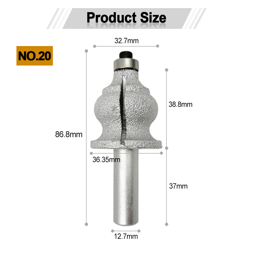 Diashark Diamond Router Bits with 1/2" Shank for Granite Marble 31 sizes 2pcs