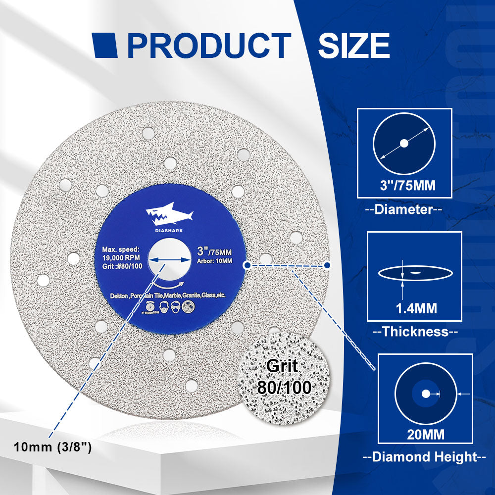 Diashark 75/115/125mmcs Porous Widened Cutting Blade  Ultra-Thin Disc Porcelain Tile Marble Glass Granite