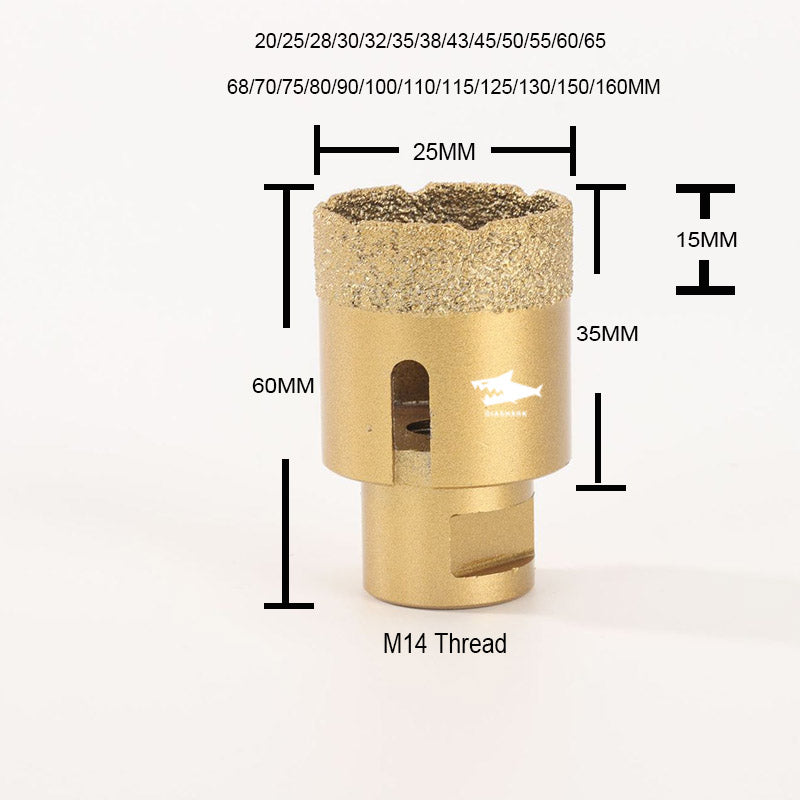 Diashark 20-160mm Dry Diamond Drilling Core Bits for Ceramic Marble M14 Thread