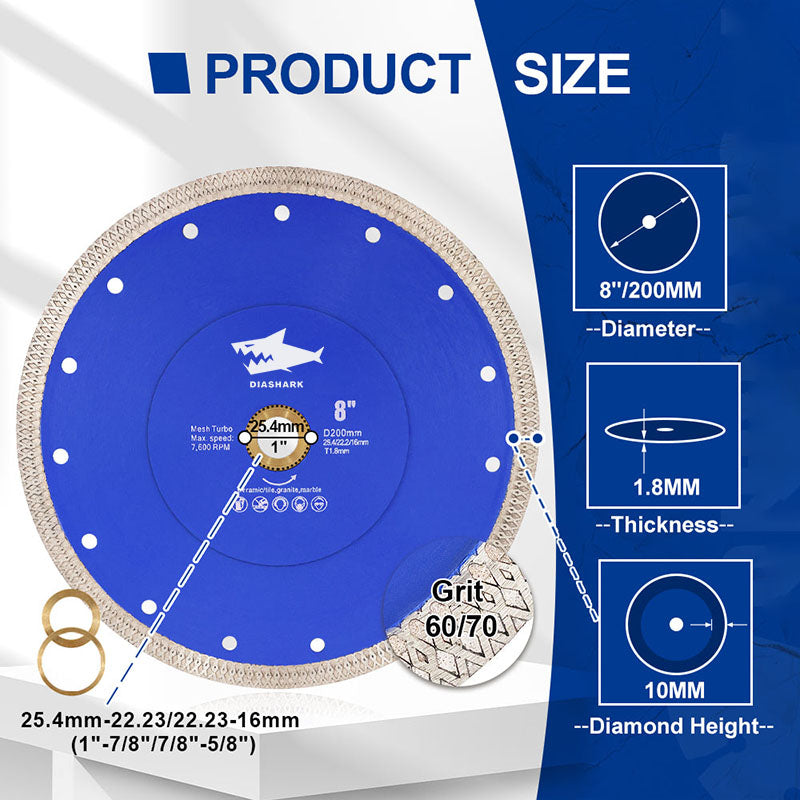 DIASHARK 4"-14" X Mesh Turbo Diamond Blade Cutting for Tile Ceramic Porcelain Marble