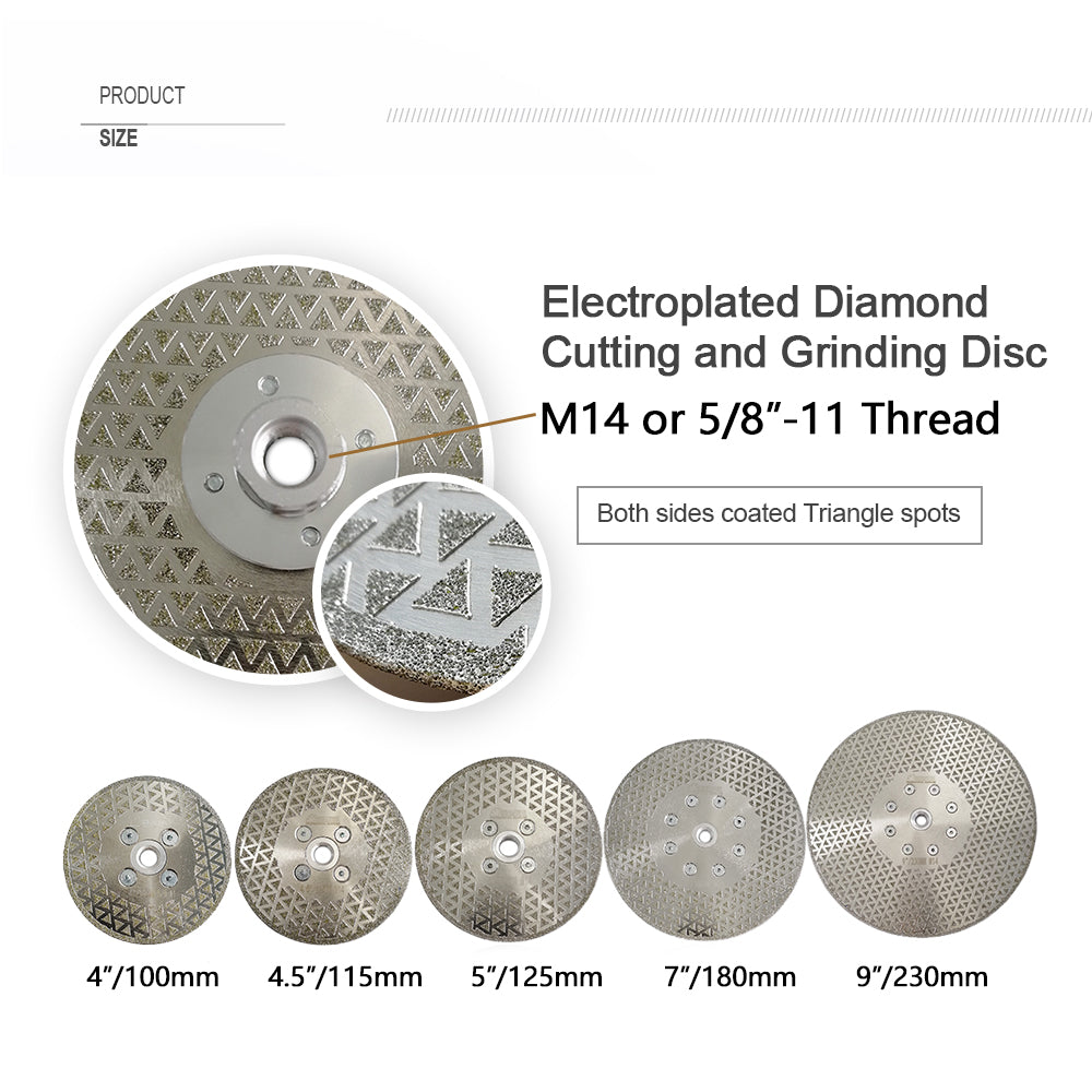 Diashark 4''-9'' Electroplated Cutting and Grinding Disc Single/Double side Coated M14 or 5/8-11 Flange