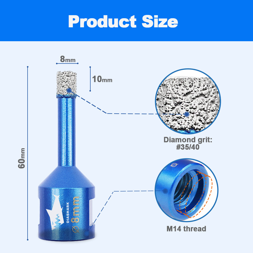 DIASHARK 5pcs 6/8/10/12mm M14 Diamond Core Drill Bits for Porcelain Tile Granite