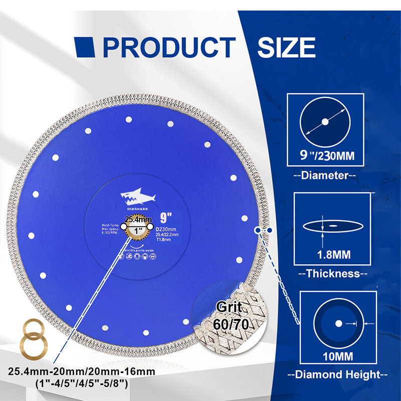 DIASHARK 4"-14" X Mesh Turbo Diamond Blade Cutting for Tile Ceramic Porcelain Marble