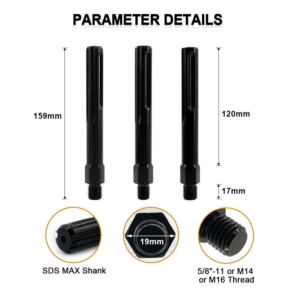 DIASHARK Adapter M14 or 5/8"-11/ or M16 Male Thread to SDS-Max Shank