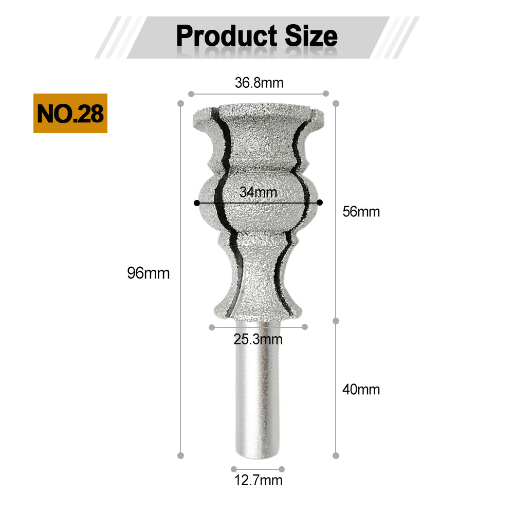 Diashark Diamond Router Bits with 1/2" Shank for Granite Marble 31 sizes 2pcs