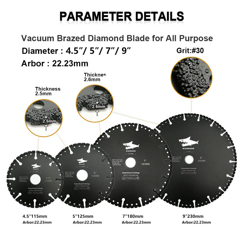 Diashark  3"/4.5''/5''/7''/9'' Diamond Saw Blade for All Purpose
