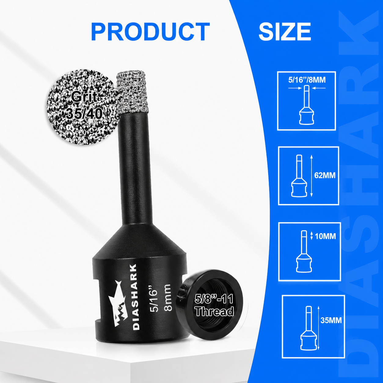 DIASHARK 2pcs 6/8/10/13/16mm 5/8''-11 Diamond Core Drill Bits for Porcelain Tile Ceramic Granite